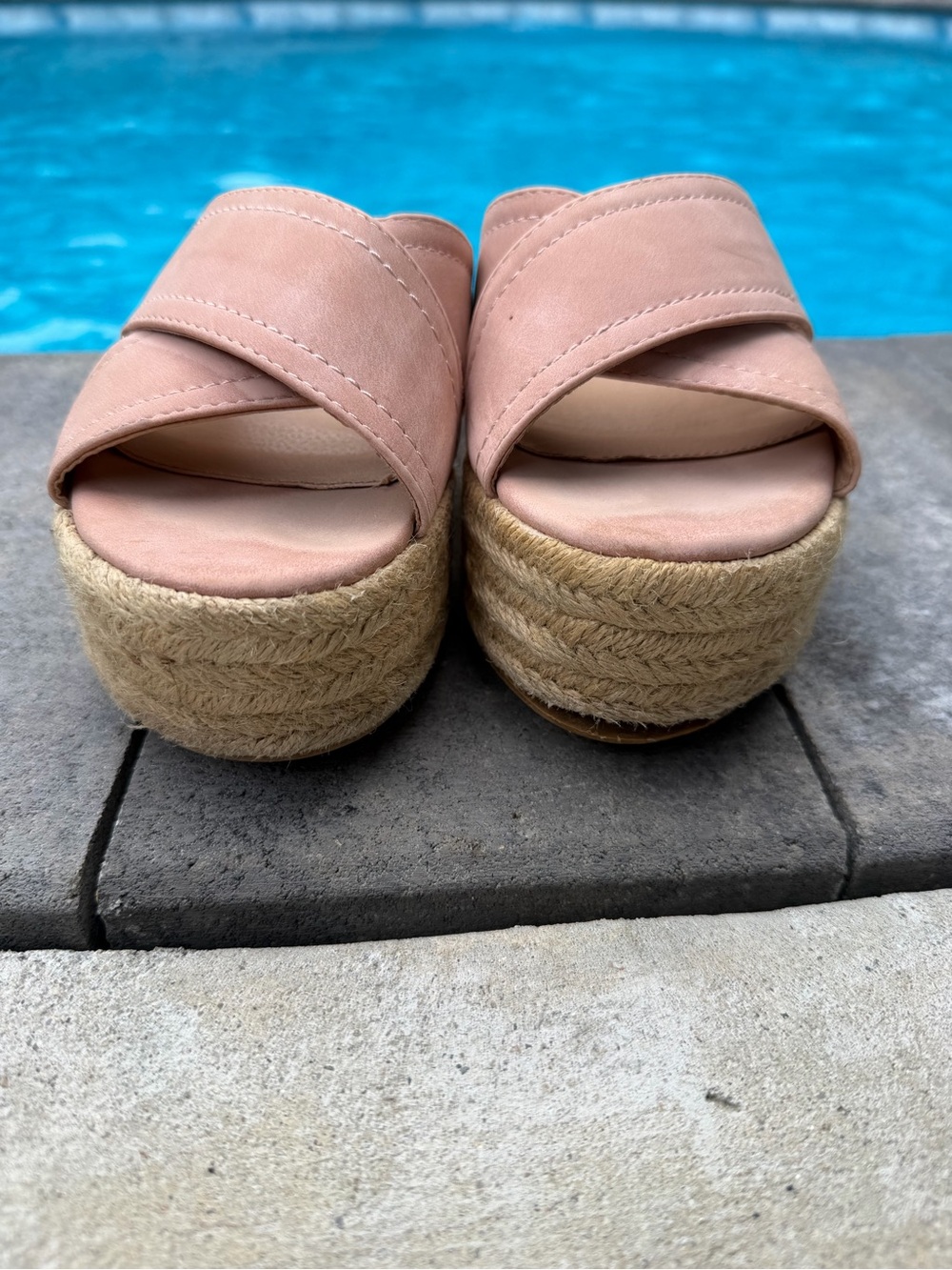 SOBEYO Dusty Pink Crisscross Espadrille Platform Slides